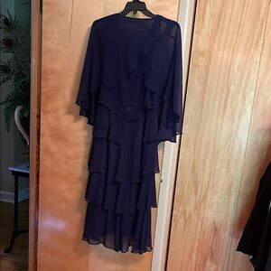 Blue Asymmetrical Tiered Ruffled Gown